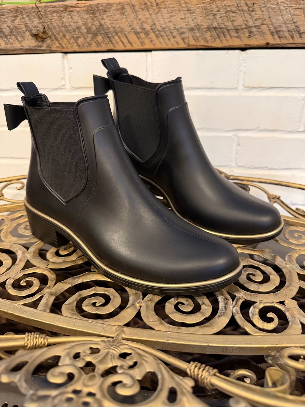 kate spade Black Chelsea Ankle Boots with Gold Trim